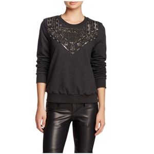 REBECCA MINKOFF Embellished Studded Beaded Sweater Pullover Size S Dark …